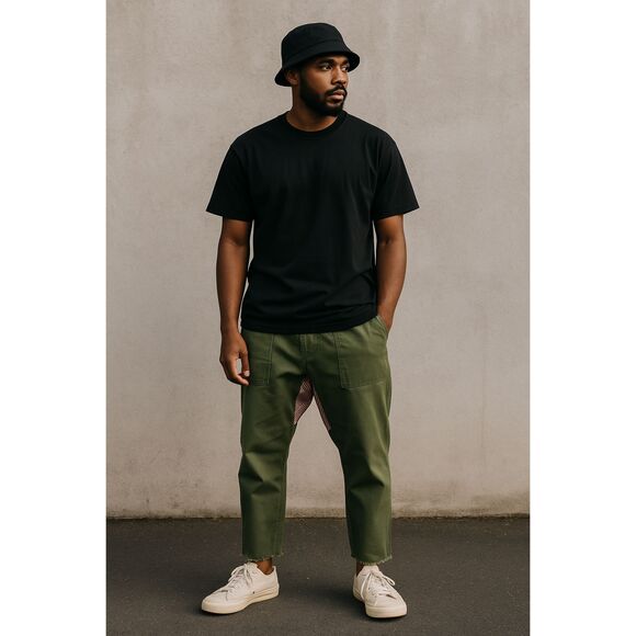 B•RTH olive cotton sateen trousers, made in USA Utility,Y2K - Picture 1 of 12